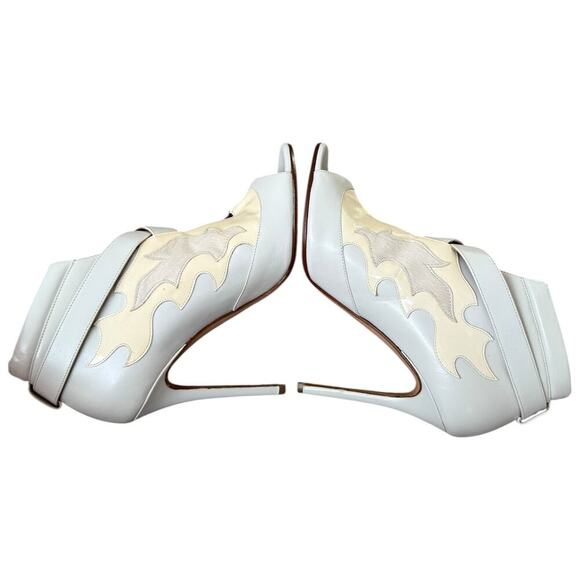 Laurence Dacada Peep Toe Buckle White Leather Ankle Boot $760 sz 37EU, US 6,5-7 - Picture 5 of 12